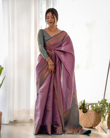 Mauve Kanjiwaram Hand Woven Copper Zari Silk Saree