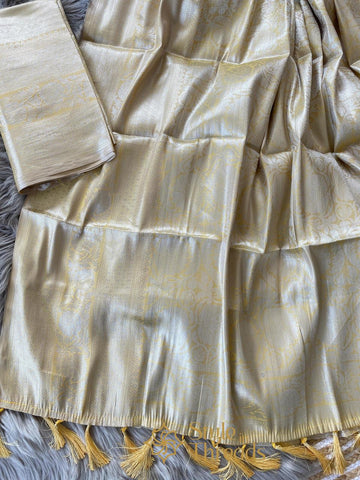 Aureate Matte Gold Banarsi Soft Hand Crafted Silk Saree