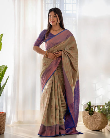 Brown Kanjiwaram Hand Woven Copper Zari Silk Saree