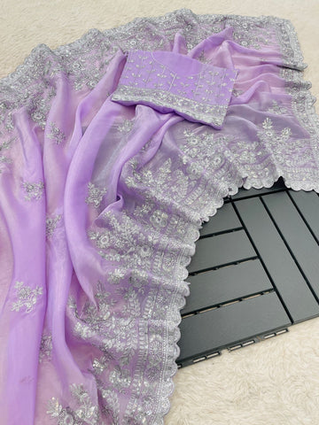 Lilac Soft Satin Organza Saree