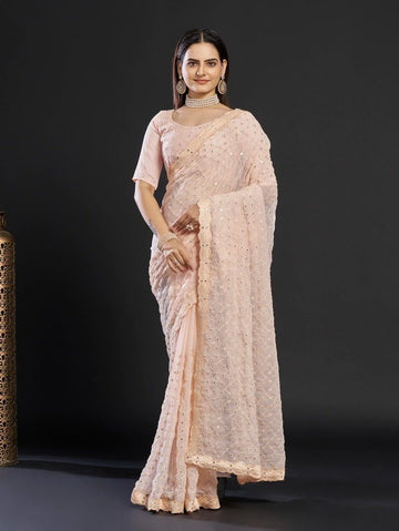 Peach Georgette Saree