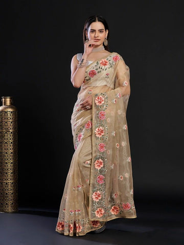Bisque Brown Organza Saree