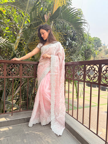 "Shayra" Peach Soft Satin Organza Saree