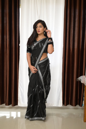 Black Soft Satin Organza Saree