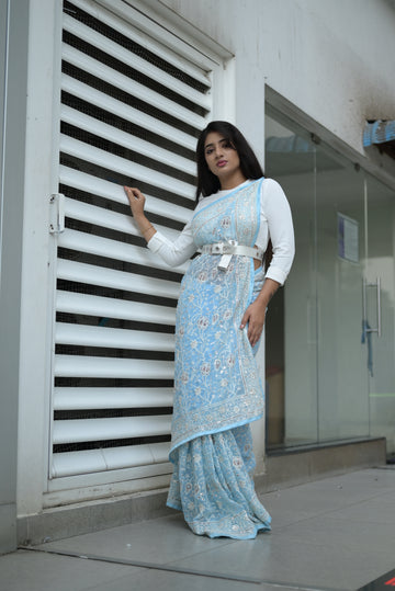 Sky Blue Georgette Saree