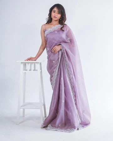 Purple Soft Satin Organza Saree