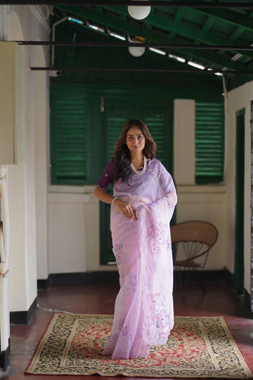Readymade hand woven blouse Pink Soft Organza Saree