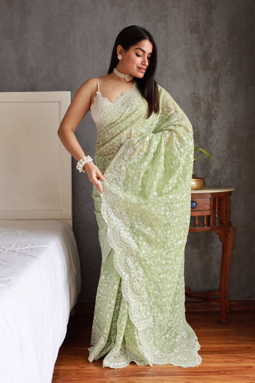 Green Shimmer Georgette Saree