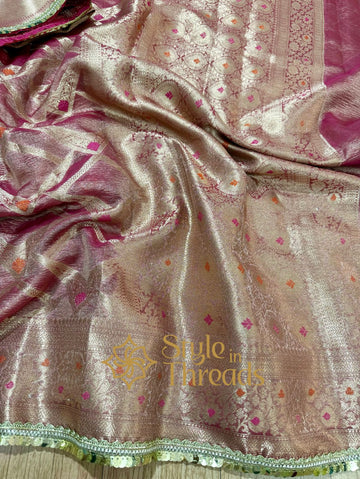 Gulaabe Saree with Banarsi hand woven Tissue Silk pehnava