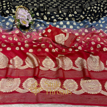 Rangreza Pure Viscose Saree in Red and Peach