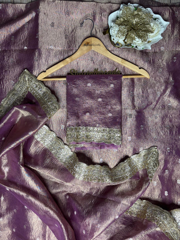 "Meera" Banarsi crushed Tissue Silk Saree with fully laced and hand woven blouse