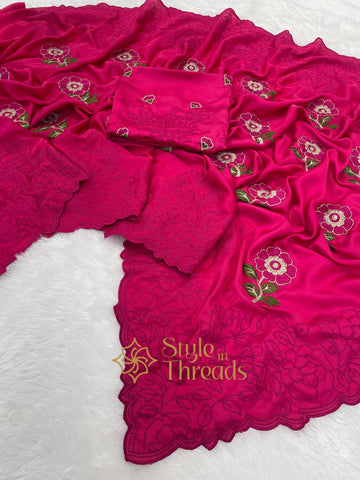 "Raani Pink"Monga Satin Silk Saree