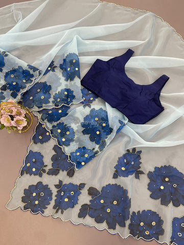 "Blue Blossom" Soft Organza Saree