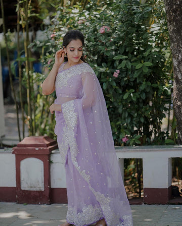 Light Mauve Organza Saree
