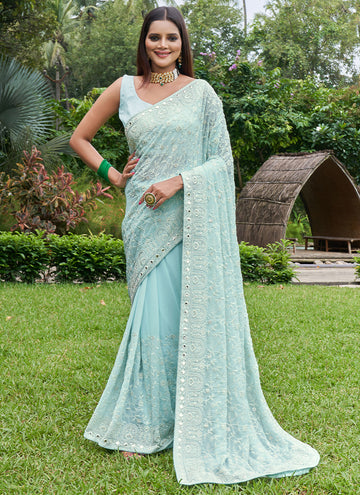 Blue Georgette Saree