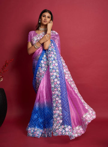 Mauve Blue Organza Saree