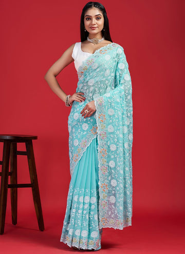 Blue Georgette Saree