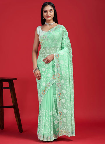 Sea Green Georgette Saree