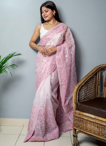 Rose Pink Organza Saree