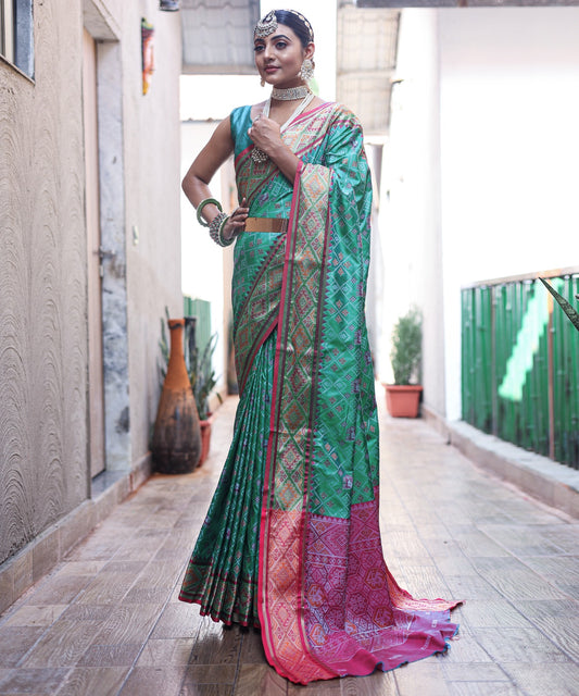 Green Soft Patola Silk Woven Saree
