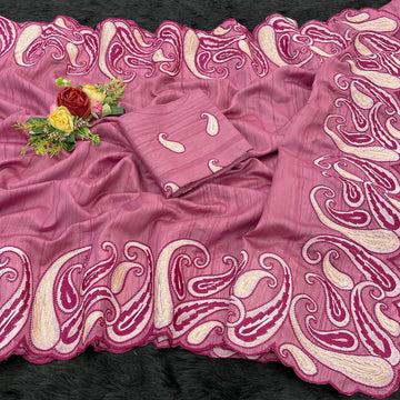 Pink embroidered  Gadhwali Silk Saree