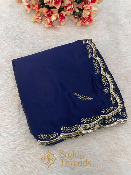 Blue Soft Silk Hand Embroidered Saree