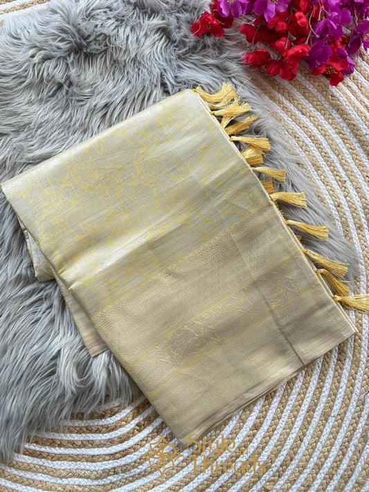 Aureate Matte Gold Banarsi Soft Hand Crafted Silk Saree