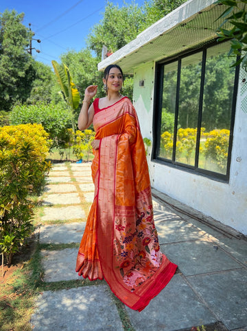 Orange Soft Paithani Silk Saree