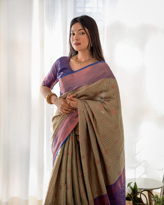 Brown Kanjiwaram Hand Woven Copper Zari Silk Saree