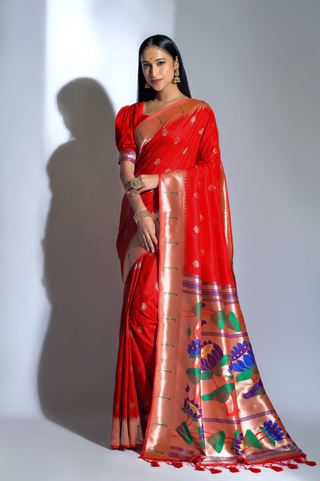 Red Soft Paithani Silk Hand Weaved Saree