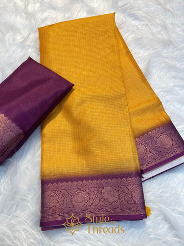 Classic Contrast Yellow Kota Silk Hand Woven Saree