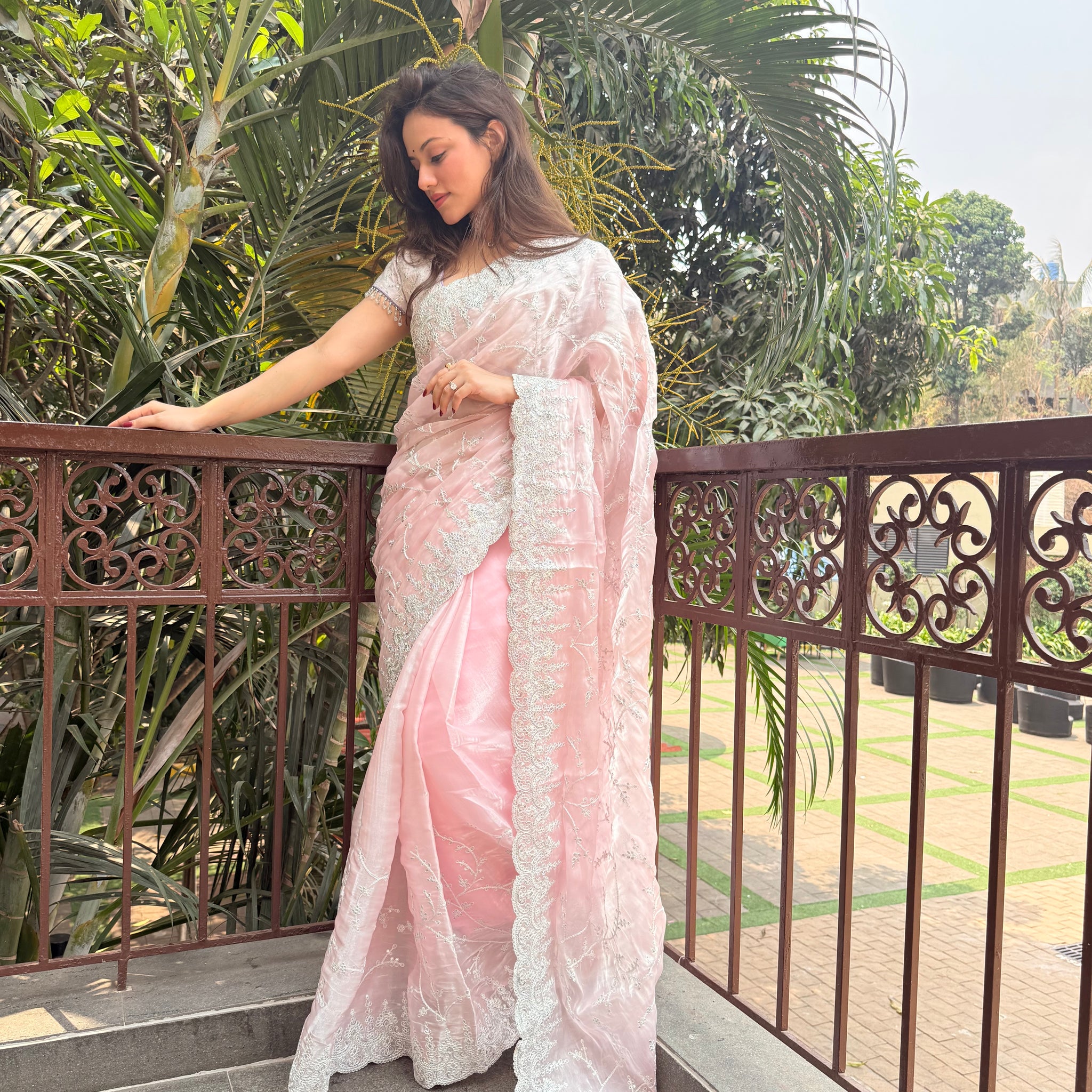 "Shayra" Peach Soft Satin Organza Saree