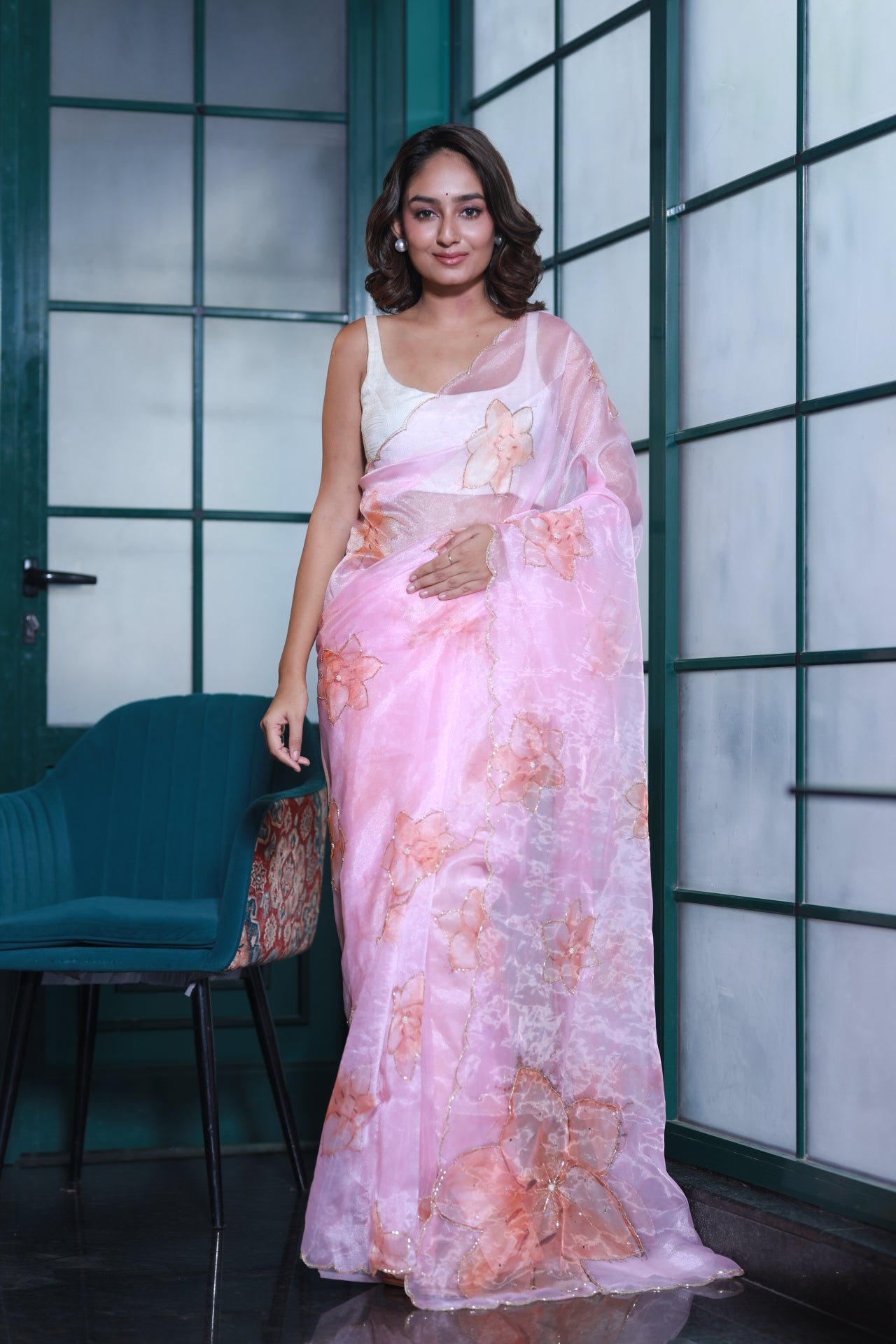 Light Pink Soft Organza Silk Saree