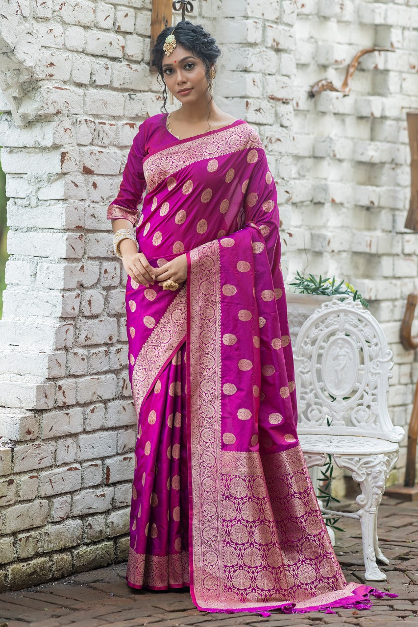 Magenta Pink Soft Banarsi Silk Zari Woven Saree