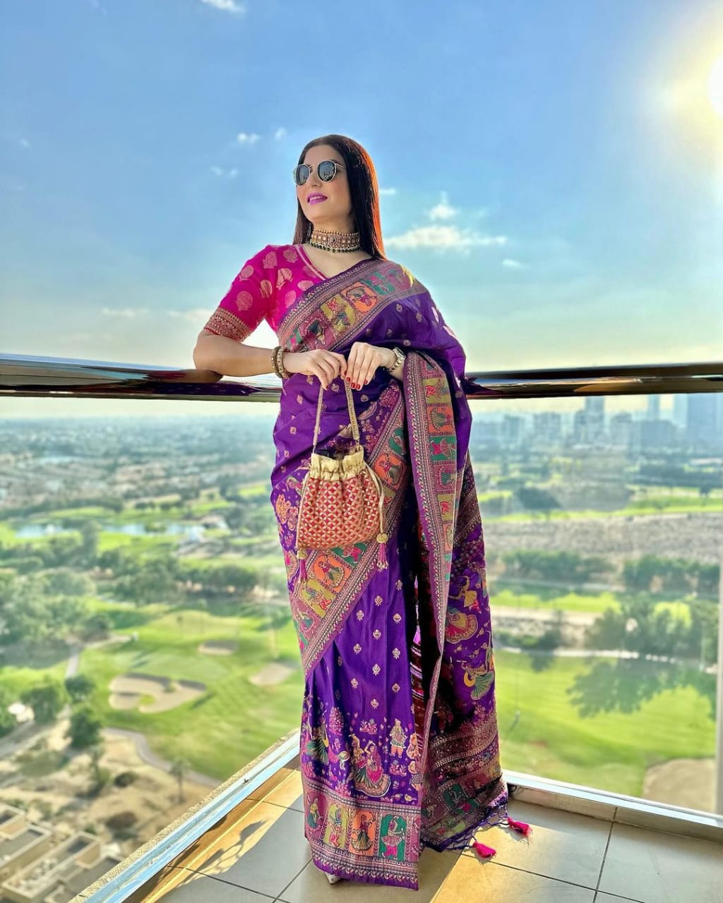 Purple pure Pashmina Silk Saree