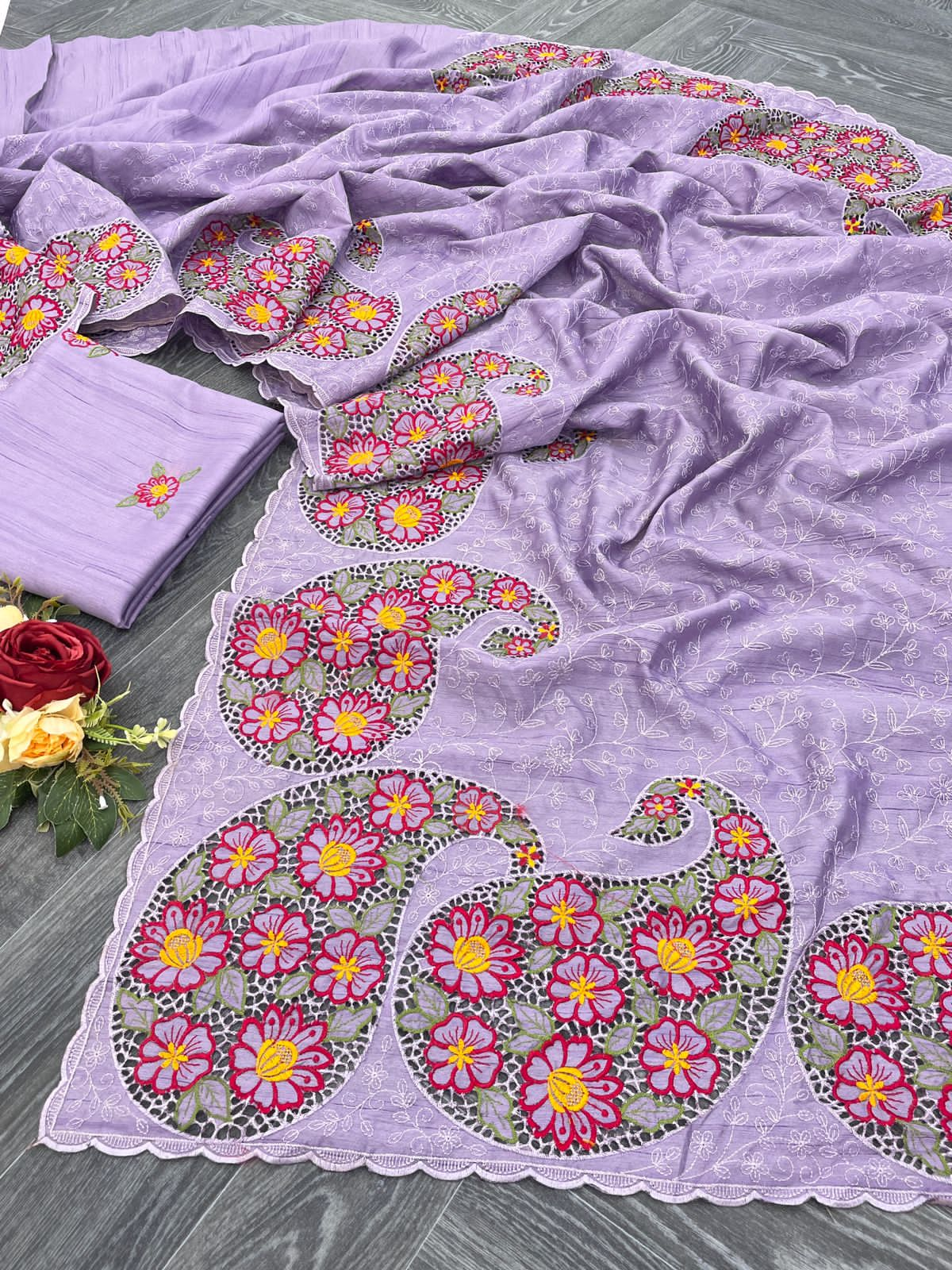 Purple embroidered Gadhwali Silk Saree