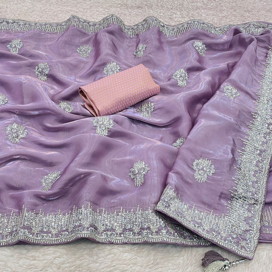 Purple Soft Shimmer Organza Saree