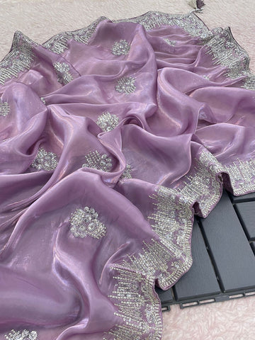 Purple Soft Shimmer Organza Saree