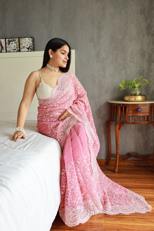 Pink Shimmer Georgette Saree