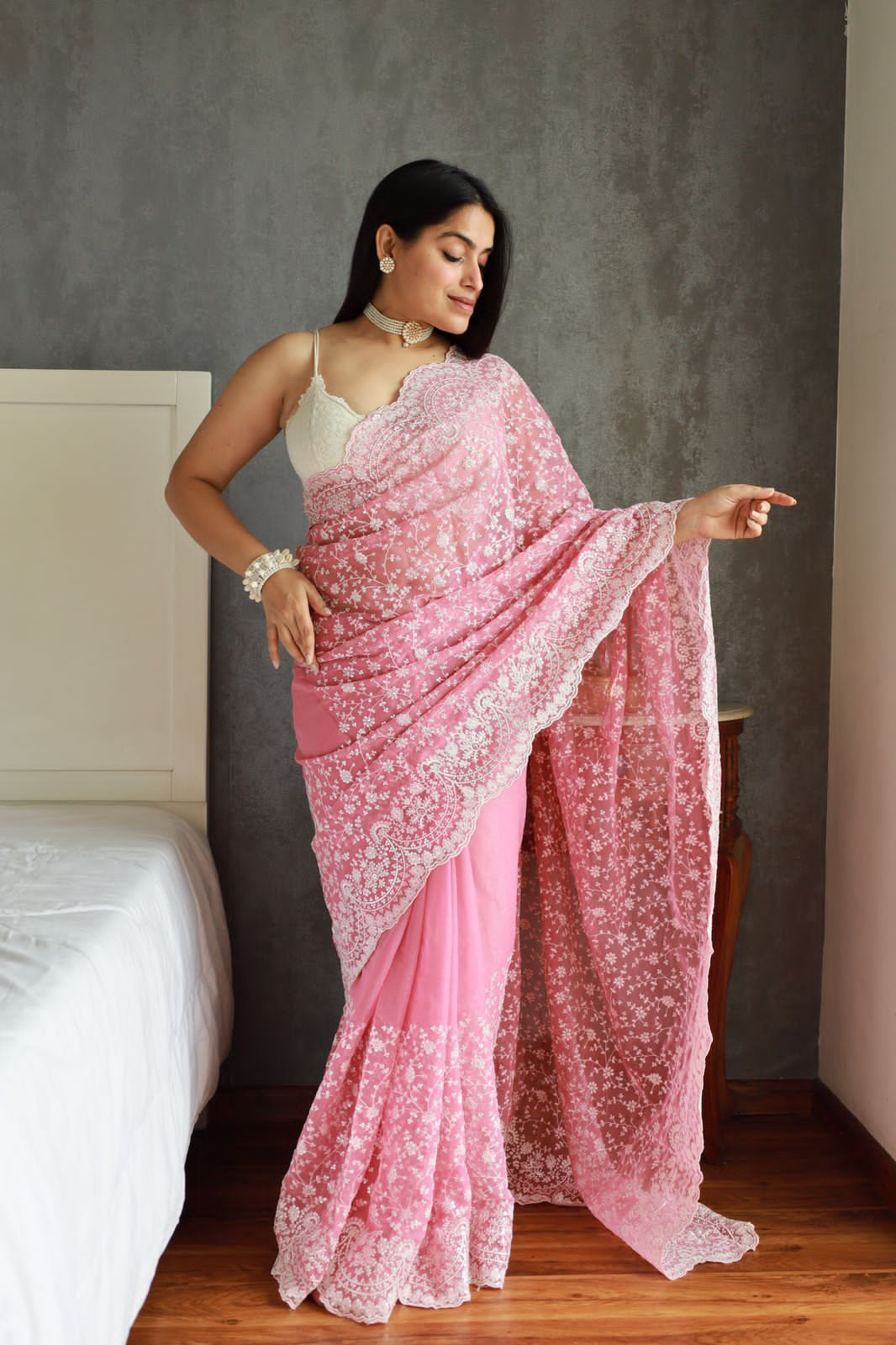 Pink Shimmer Georgette Saree