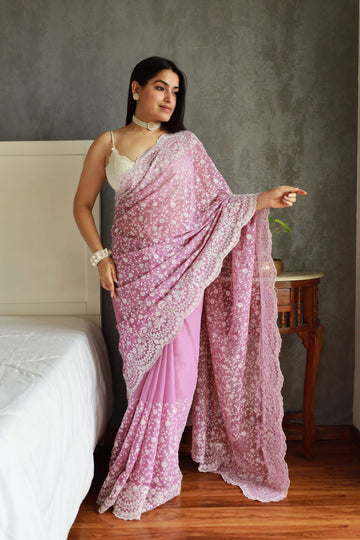 Purple Shimmer Georgette Saree