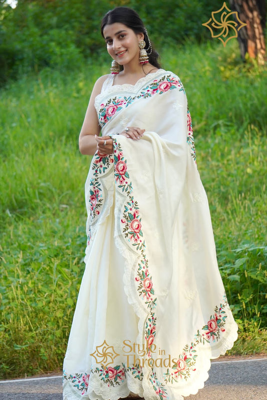 Pearl White Soft Tusaar Silk Saree