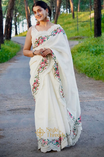 Pearl White Soft Tusaar Silk Saree