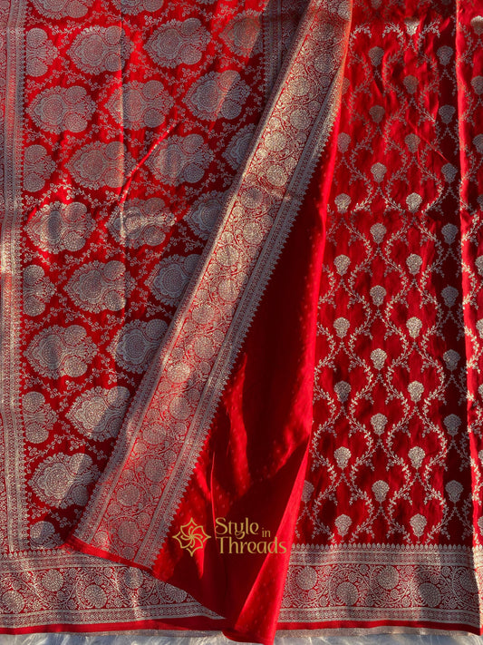 Red Banarsi Soft Satin Silk Saree