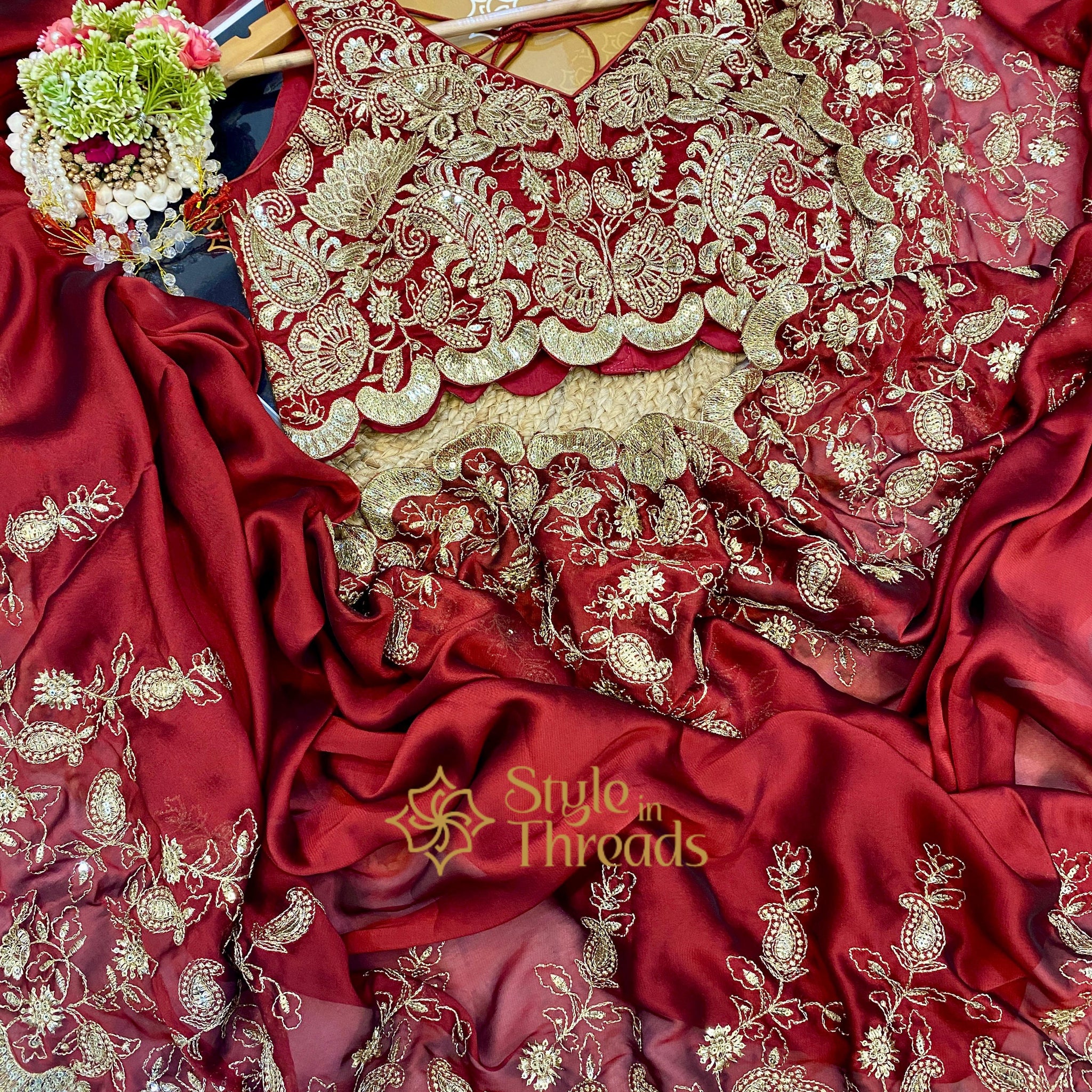 Red Soft Silk embroidered Saree (Ispired by Puja Hegde)