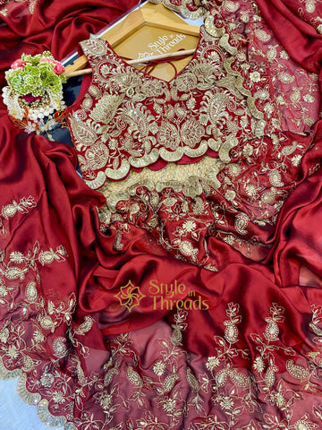 Red Soft Silk embroidered Saree (Ispired by Puja Hegde)