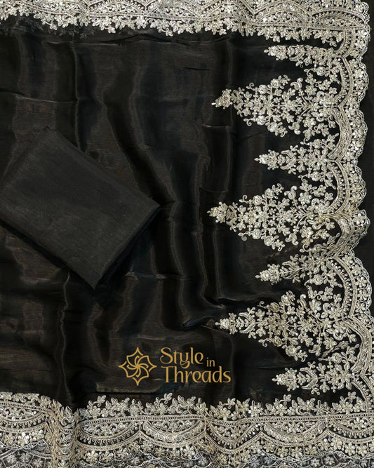 Black soft Shimmer Organza Saree