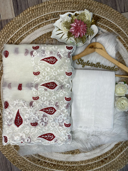 "Eshani" Pure white Soft Organza Silk Saree
