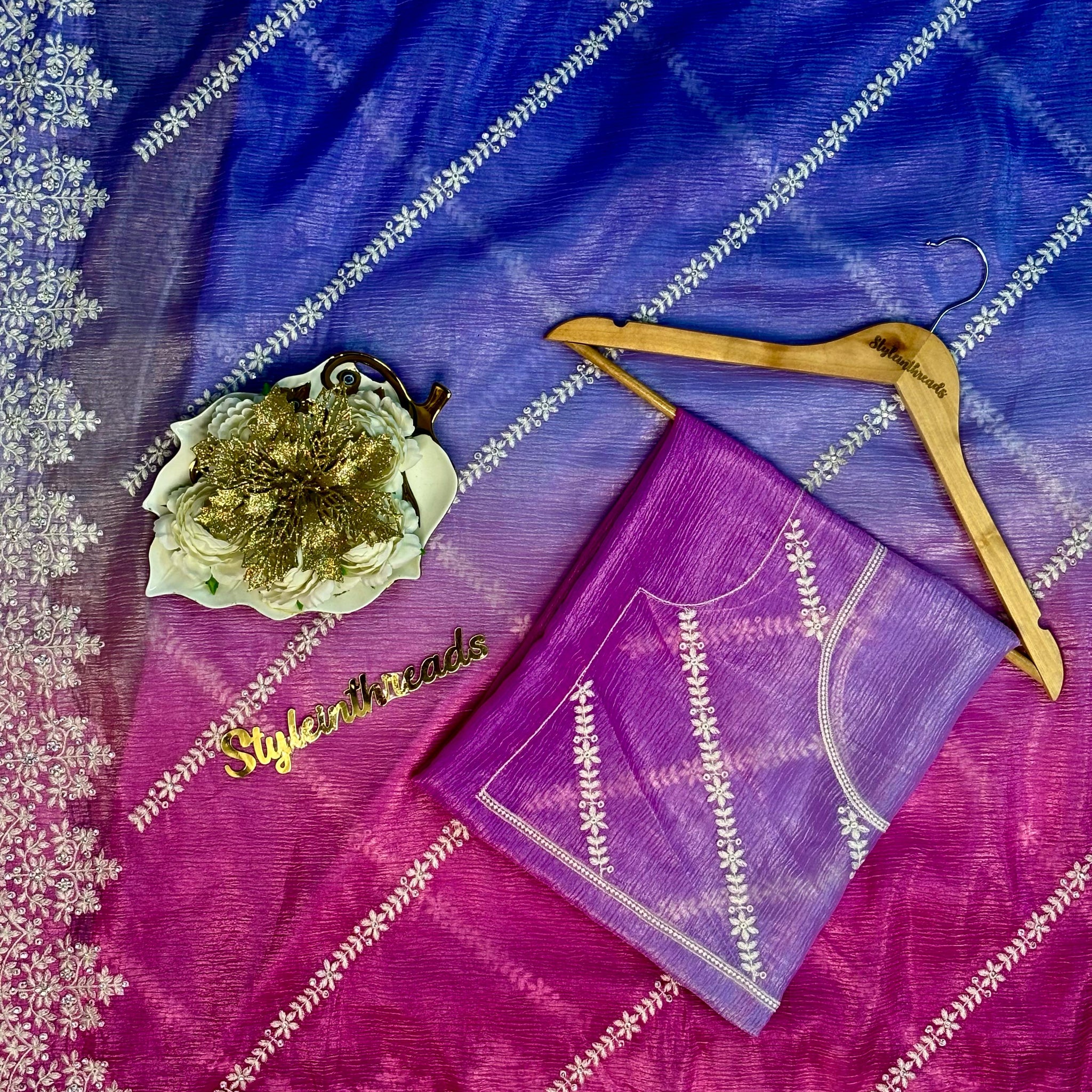 "Avni" Soft crushed Silk Saree with fully embroidered blouse