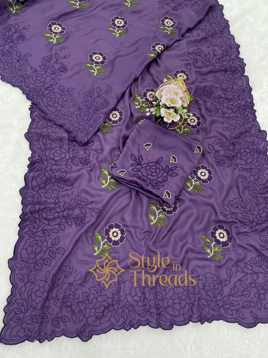 "Blush Purple"Monga  Satin Silk Saree